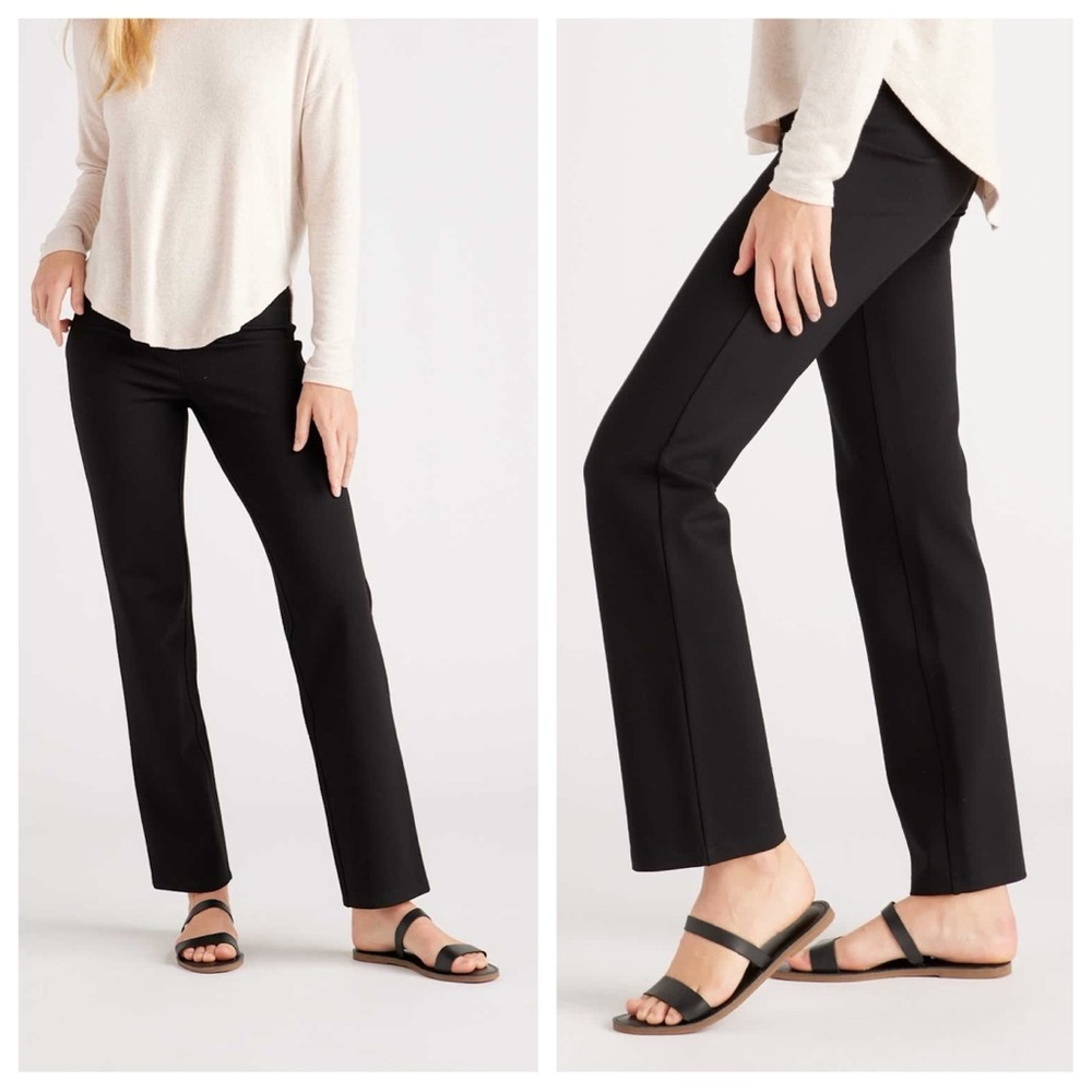 Quince sz L Ultra-Stretch Black Ponte Straight Leg Pants Regular Length